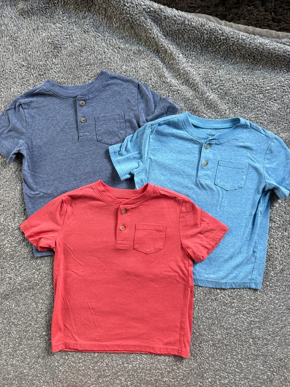 3-Pack Short Sleeve Henley Pocket Tees - Coral, Light Blue, Blue - Jumping Beans